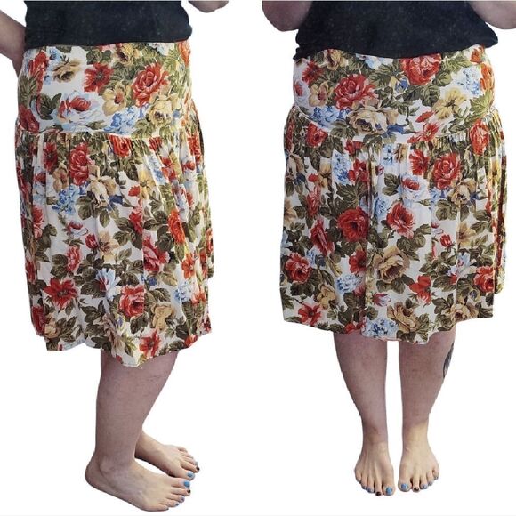 VTG 90s Colorful Floral High Waist Pull On Pleated Midi Skirt *fits like Med - Picture 7 of 16